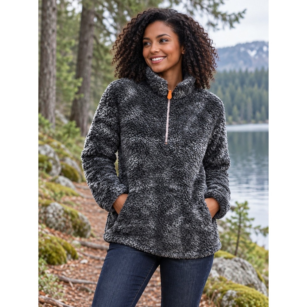 Simply Southern Sherpa Fleece 1/4 Zip Pullover Womens Medium Cozy Cabin Layer